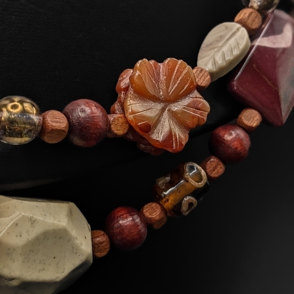 LONG Natural Stone, Wood, and Glass Beaded Necklace - Picture 2 of 10